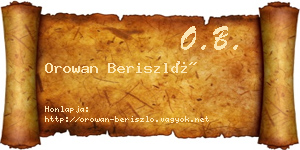 Orowan Beriszló névjegykártya